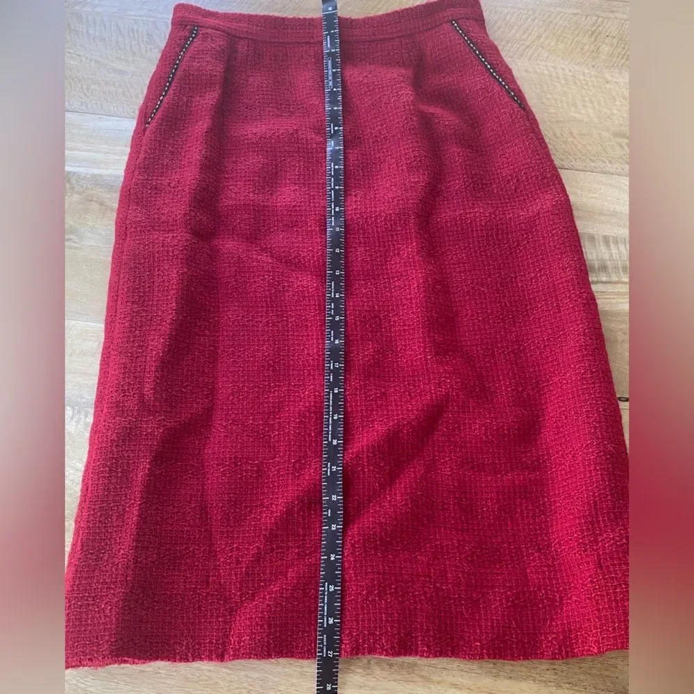 CHANEL Red Tweed Pencil Midi Wool Suit Classic Women’s Skirt Size 38 US 6-8